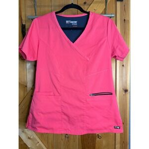 Greys Anatomy SPX Scrub‎ Top Pink Professional Wear V Neck Stretch Womens